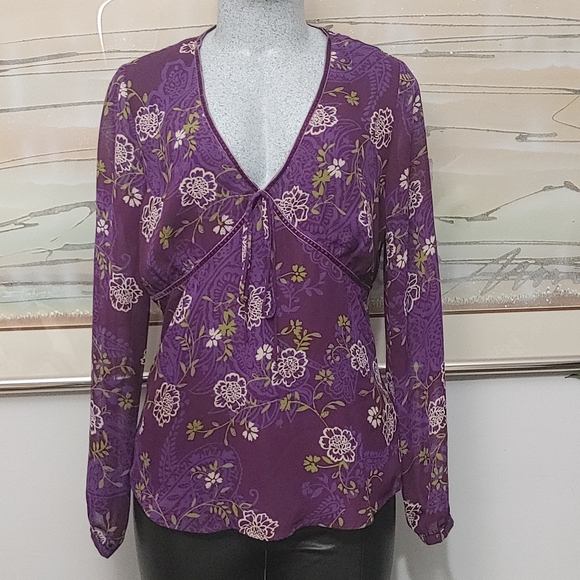 Jules James Long Sleeve Floral Blouse Size 10 - Picture 1 of 7